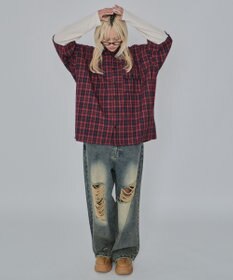 WEGO 【ユニセックス着用ITEM/MLサイズ展開】チェックレイヤードシャツ（LS）