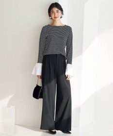 UNFILO L ドライタッチ リブボーダー フレアスリーブ トップス