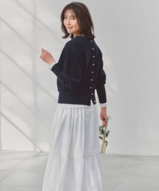 UNFILO L 【前後着用 可能】ふわふわニット 2WAY パールボタンカーディガン