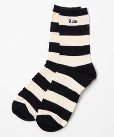 WEGO ロゴ刺繍ボーダークルーソックス