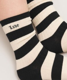 WEGO ロゴ刺繍ボーダークルーソックス