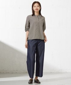 J.PRESS LADIES 【洗える】バイカラーギンガム&ストライプ ブラウス