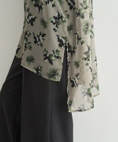 YECCA VECCA フラワー柄シアーロングシャツ