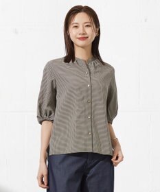 J.PRESS LADIES 【洗える】バイカラーギンガム&ストライプ ブラウス