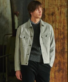 JOSEPH ABBOUD 【イタリア素材/ストレッチ】ヘリンボンモールスキンワーク ジャケット ライトグレー系