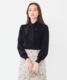 ANY SIS 【2WAY】リボン付き パフスリーブリブ ニット