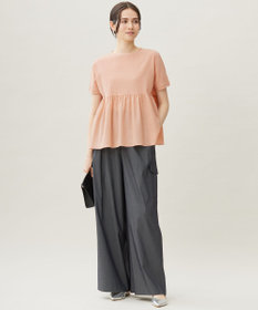 自由区 【洗える】リネンサッカーコンビペプラム カットソー