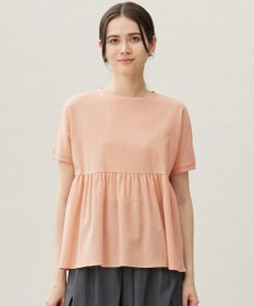 自由区 【洗える】リネンサッカーコンビペプラム カットソー ローズ