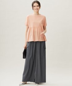 自由区 【洗える】リネンサッカーコンビペプラム カットソー