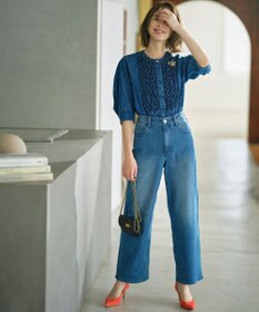 組曲 L 【ストレッチ】ミッドデニム ワイドストレートパンツ