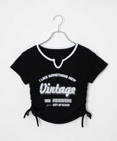 WEGO 配色サイドギャザーVネックT