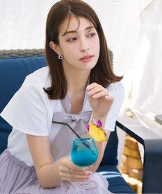 Tiaclasse 【洗える】配色リボンタイブラウス