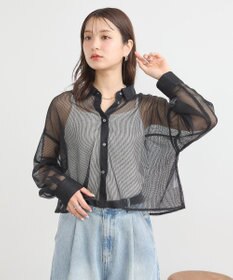 earth music&ecology メッシュストライプショートシャツ