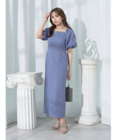 earth music&ecology 配色ステッチパフスリーブワンピース