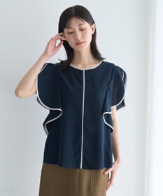 YECCA VECCA 配色ラッフルスリーブブラウス