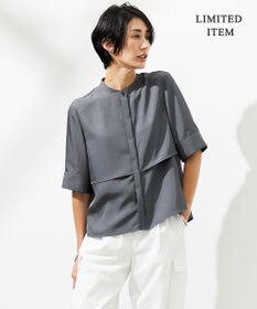 ICB L 【WEB限定・洗える】 シルキーツイル クロップドシャツ
