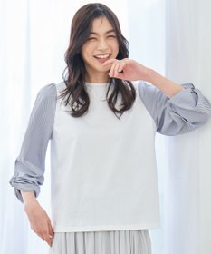 ANY 【洗濯機可/UVケア/アンチピリング】布帛ねじり袖コンビプルオーバー