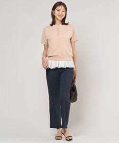 J.PRESS LADIES L COOL MINT COTTON POLYESTER ヘンリーネック ニット プルオーバー
