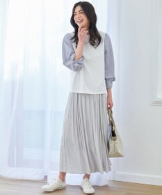 ANY 【洗濯機可/UVケア/アンチピリング】布帛ねじり袖コンビプルオーバー