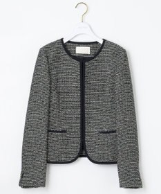 ANY SIS シャイニーストレッチツイード ノーカラージャケット