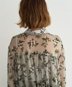 YECCA VECCA フラワー柄シアーロングシャツ