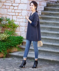 Tiaclasse L 【洗える】幅広く活躍が期待できるVネックリブニットチュニック