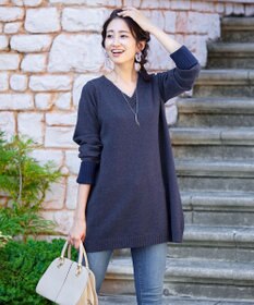 Tiaclasse L 【洗える】幅広く活躍が期待できるVネックリブニットチュニック