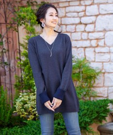 Tiaclasse L 【洗える】幅広く活躍が期待できるVネックリブニットチュニック