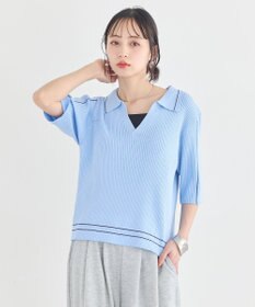 earth music&ecology 【予約】ラインカラーポロニット