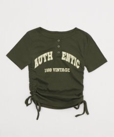 WEGO サイドギャザーヘンリーネックロゴT