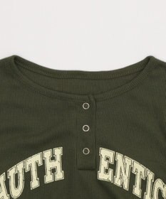 WEGO サイドギャザーヘンリーネックロゴT