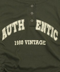 WEGO サイドギャザーヘンリーネックロゴT