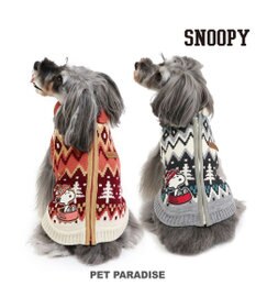 PET PARADISE スヌーピー 背中開き ニット雪遊び柄 《レッド》 小型犬