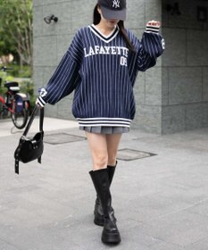 WEGO ベースボールグラフィックプルオーバーニット