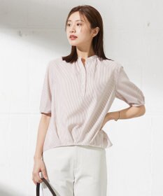 J.PRESS LADIES L 【洗える】ドビー強撚ストライプ コクーンシルエット ブラウス