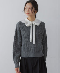 組曲 L 【加藤ローサさん着用】コットンカシミヤMIX ケーブル ニット