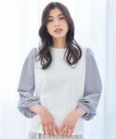 ANY 【洗濯機可/UVケア/アンチピリング】布帛ねじり袖コンビプルオーバー