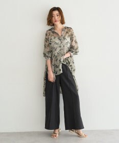 YECCA VECCA フラワー柄シアーロングシャツ