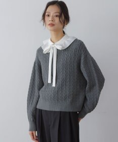 組曲 L 【加藤ローサさん着用】コットンカシミヤMIX ケーブル ニット