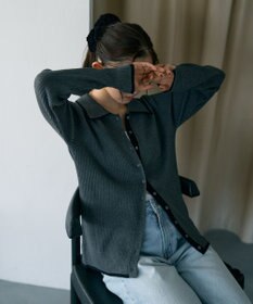 earth music&ecology バイカラートリムロングニットカーディガン