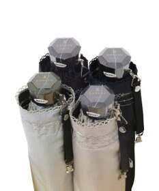 MOONBAT 【遮光率100％/遮熱/UV】LANVIN en Bleu (ランバン オン ブルー)晴雨兼用日傘 ピコレース シルバーラメ刺繍 折りたたみ傘 簡単開閉