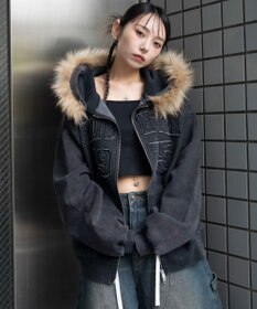 WEGO 裏起毛ファーフードBIGZIPパーカー