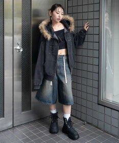 WEGO 裏起毛ファーフードBIGZIPパーカー