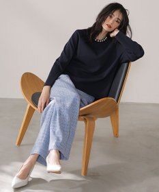 自由区 【セットアップ対応・洗える】ライトミックスツイードワイドストレート パンツ