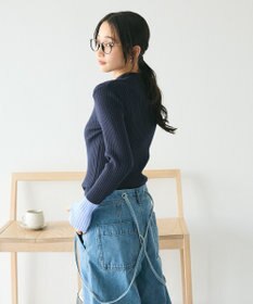 CRAFT STANDARD BOUTIQUE 洗える/とてもち配色モックネックリブニットプルオーバー/24AW