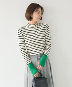 CRAFT STANDARD BOUTIQUE 洗える/とてもち配色モックネックリブニットプルオーバー/24AW