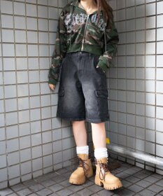 WEGO 【裏起毛】ラインストーン裏起毛ショートジップパーカー