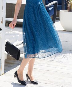 Tiaclasse L 【洗える】フレアスリーブ総レースワンピース