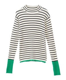 CRAFT STANDARD BOUTIQUE 洗える/とてもち配色モックネックリブニットプルオーバー/24AW