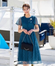 Tiaclasse L 【洗える】フレアスリーブ総レースワンピース